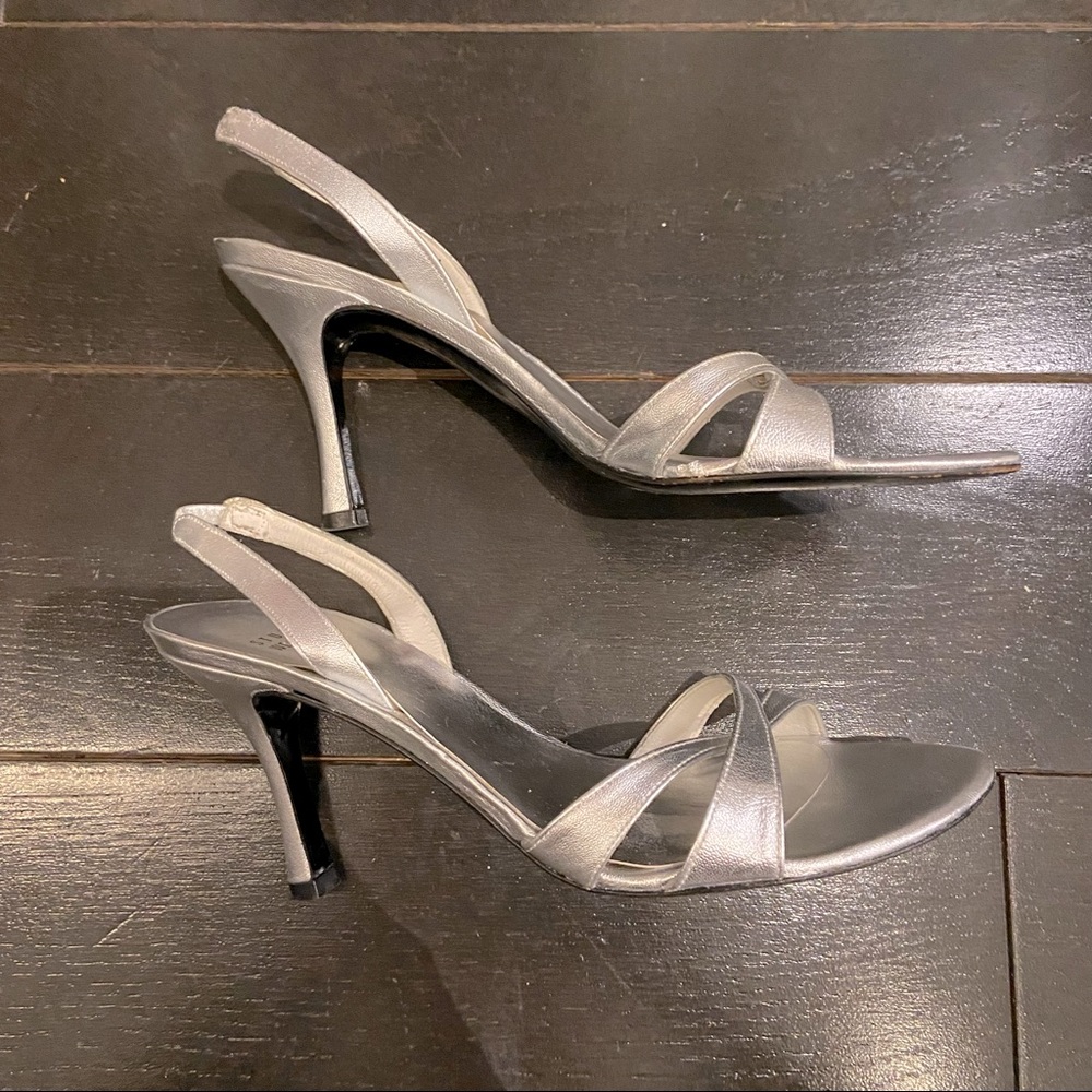 Stuart Weitzman Silver Slingback Heels Sandals 7.5M